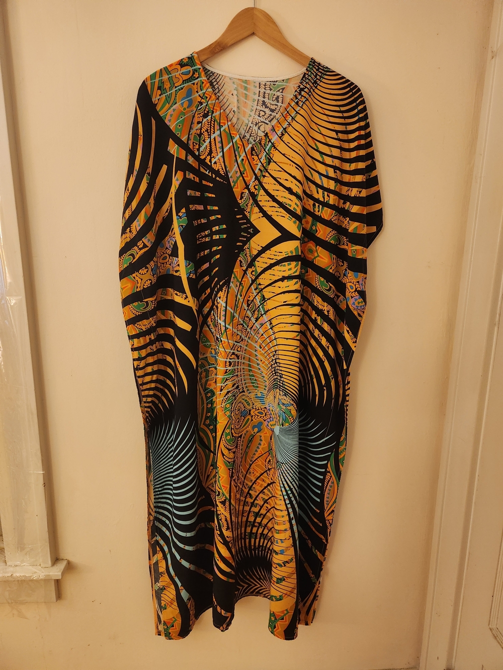 Vibrant Tropical Print Long Kaftan Beach Cover Up One Size Resort Swim